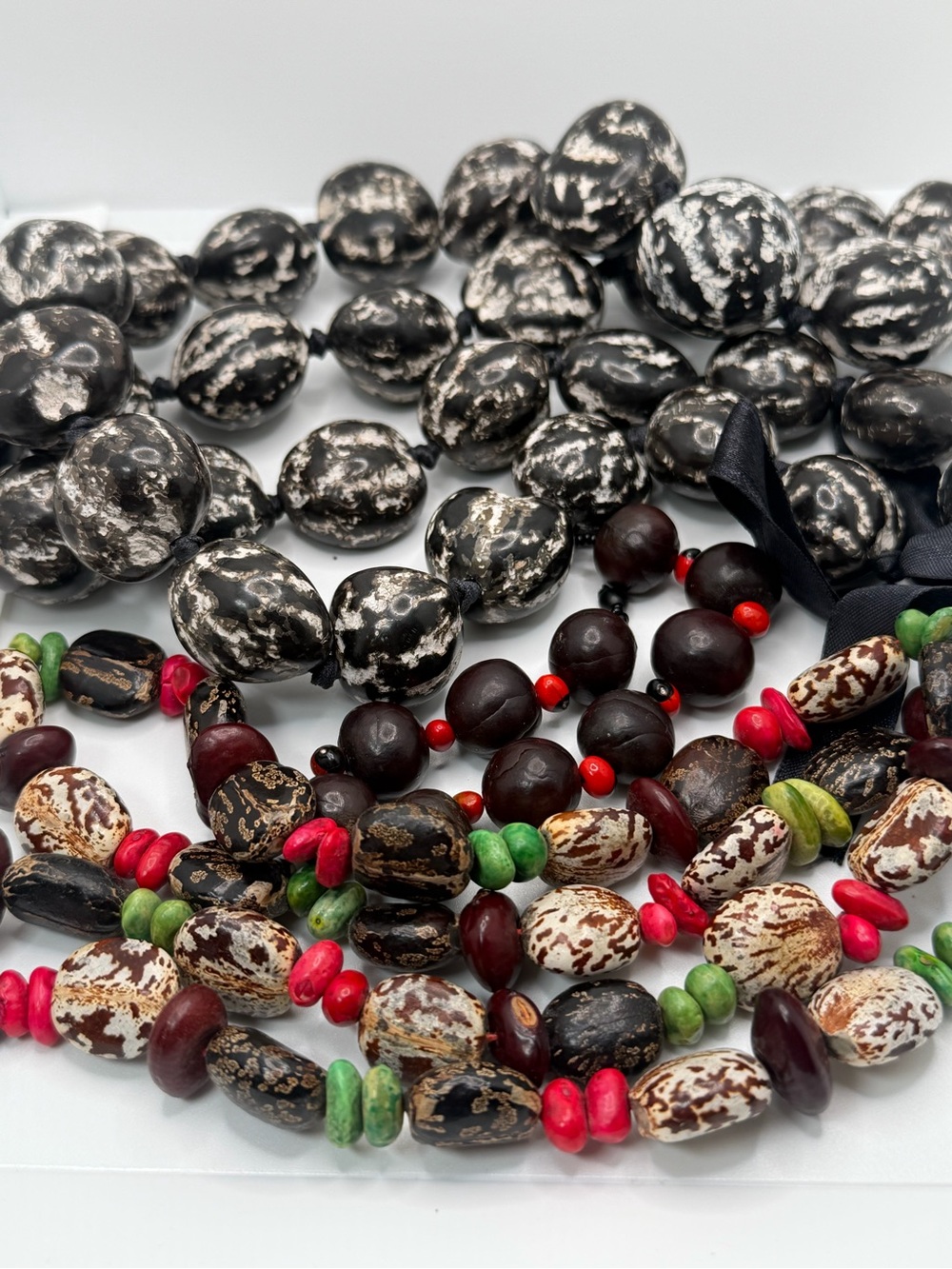 Vintage Hawaiian Boho Seed & Kukui Nut Lei/Necklace Set